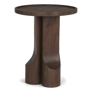 Mercana Cayson Solid Wood Sculptural Round Accent Table in Dark Brown