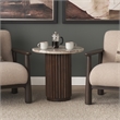 Mercana Marbrello Pink Marble Top Espresso Brown Fluted Wood Round Side Table