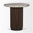 Mercana Marbrello Pink Marble Top Espresso Brown Fluted Wood Round Side Table