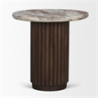 Mercana Marbrello Pink Marble Top Espresso Brown Fluted Wood Round Side Table