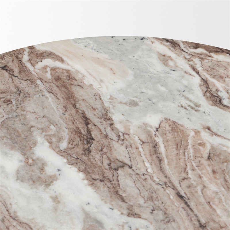 Mercana Marbrello Pink Marble Top Espresso Brown Fluted Wood Round Side Table