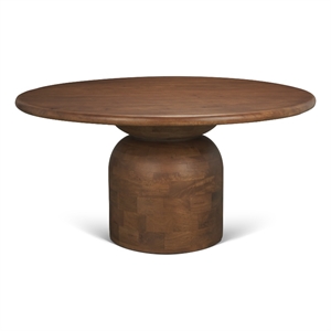 Mercana Atlas 60&quot Warm Mid-Brown Wood Stacked Pedestal Base Round Dining Table