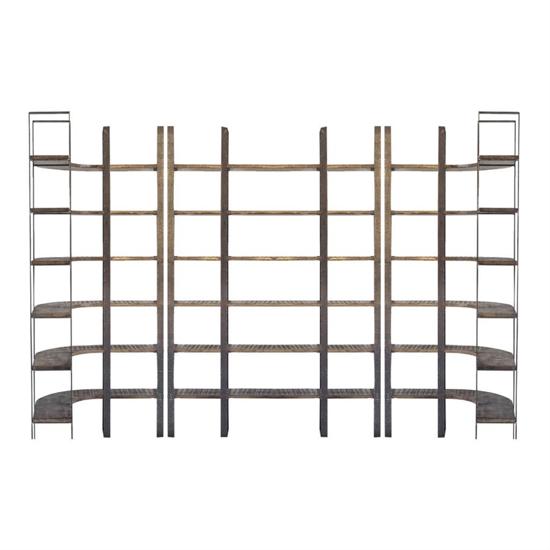Taunton I Brown Wood and Black Iron Six Shelving Unit