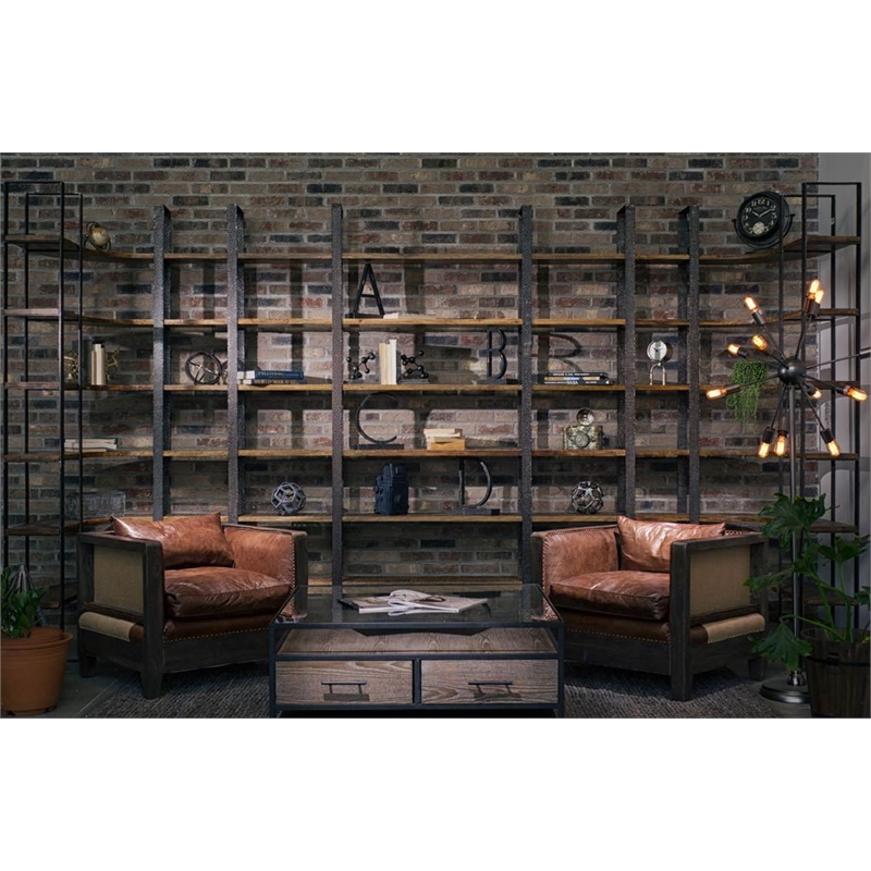 Taunton I Brown Wood and Black Iron Six Shelving Unit