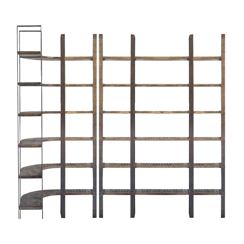 Taunton I Brown Wood and Black Iron Six Shelving Unit