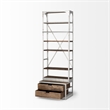 Brodie III Medium Brown Wood Silver Accent Four Shelf Shelving Unit
