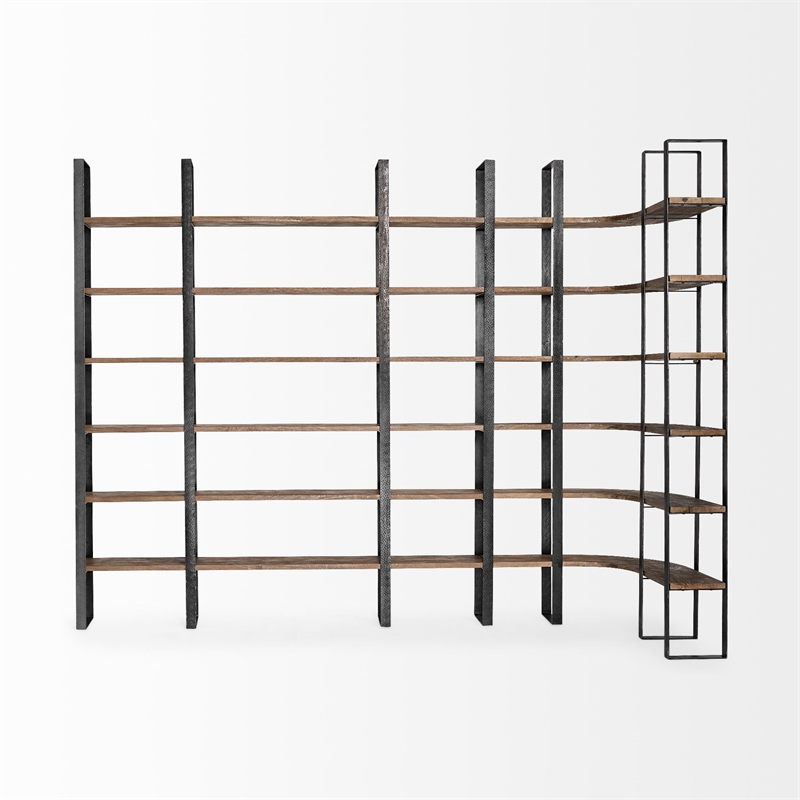 Turner II Curved Dark Brown Wood And Black Iron Six Shelving Unit