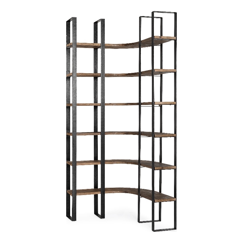 Turner II Curved Dark Brown Wood And Black Iron Six Shelving Unit