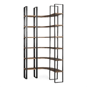 Turner II Curved Dark Brown Wood And Black Iron Six Shelving Unit