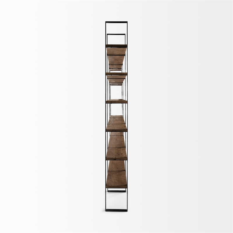 Taunton II Dark Brown Wood And Black Iron Six Shelving Unit