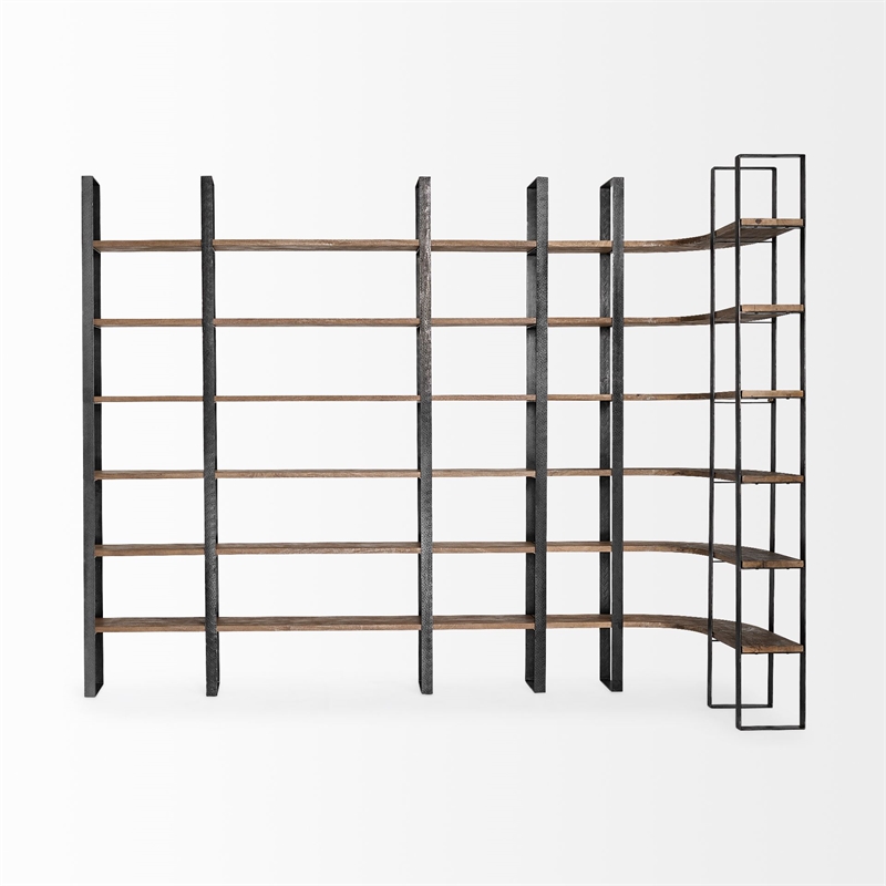 Taunton II Dark Brown Wood And Black Iron Six Shelving Unit