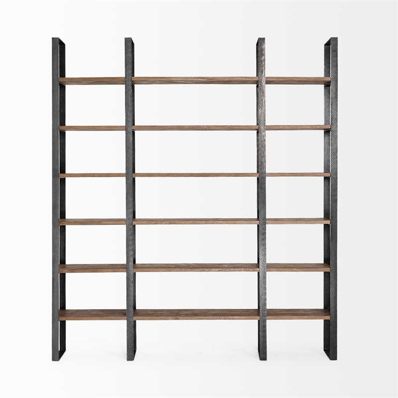 Taunton II Dark Brown Wood And Black Iron Six Shelving Unit