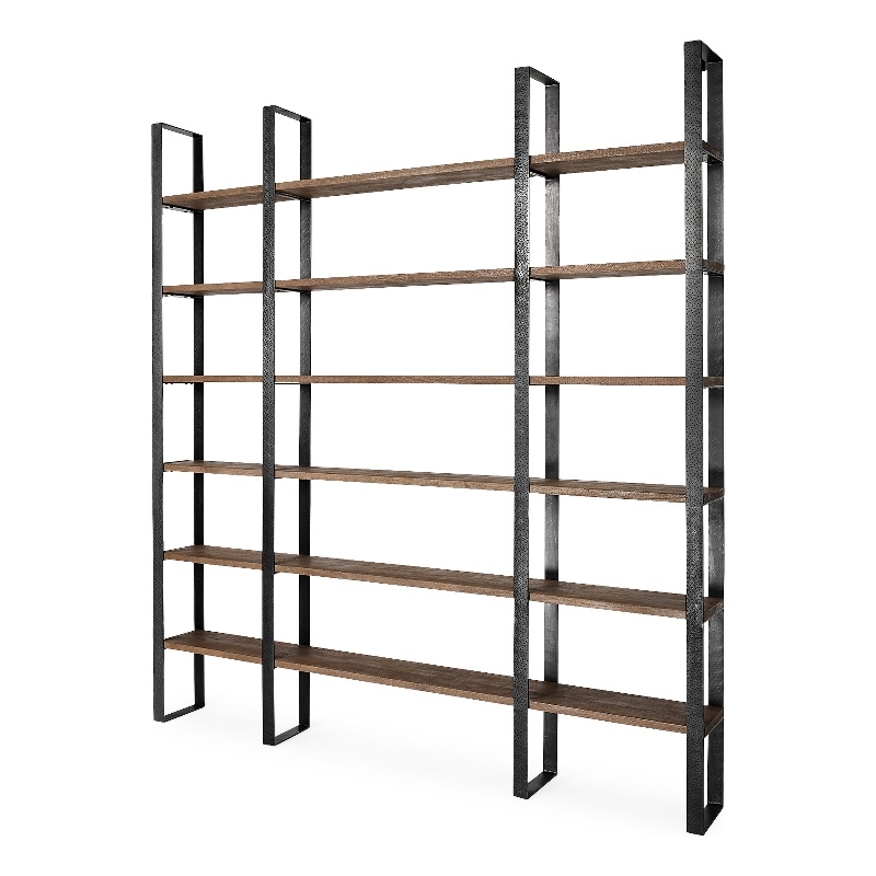 Taunton II Dark Brown Wood And Black Iron Six Shelving Unit