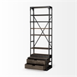 Brodie VII Brown Wood Gun-Metal Bracing Four Shelf Shelving Unit