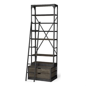 Brodie VII Brown Wood Gun-Metal Bracing Four Shelf Shelving Unit