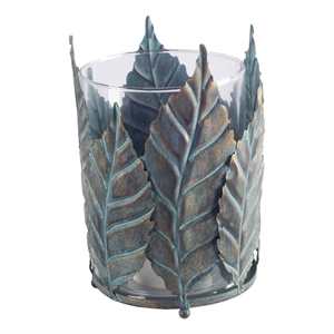 Pana II Large Green/Gold Metal Leaf Table Candle Holder