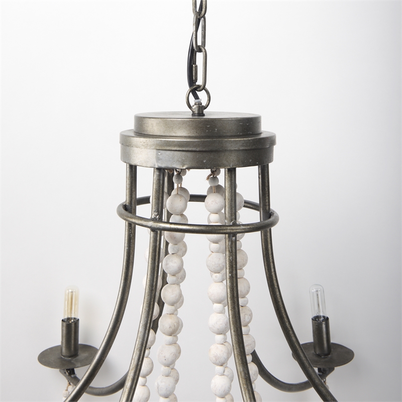 Selma White Wood Bead and Metal Chandelier
