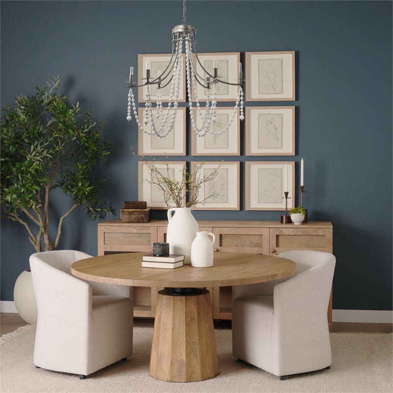 Selma White Wood Bead and Metal Chandelier