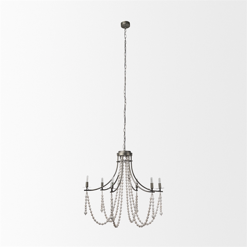 Selma White Wood Bead and Metal Chandelier