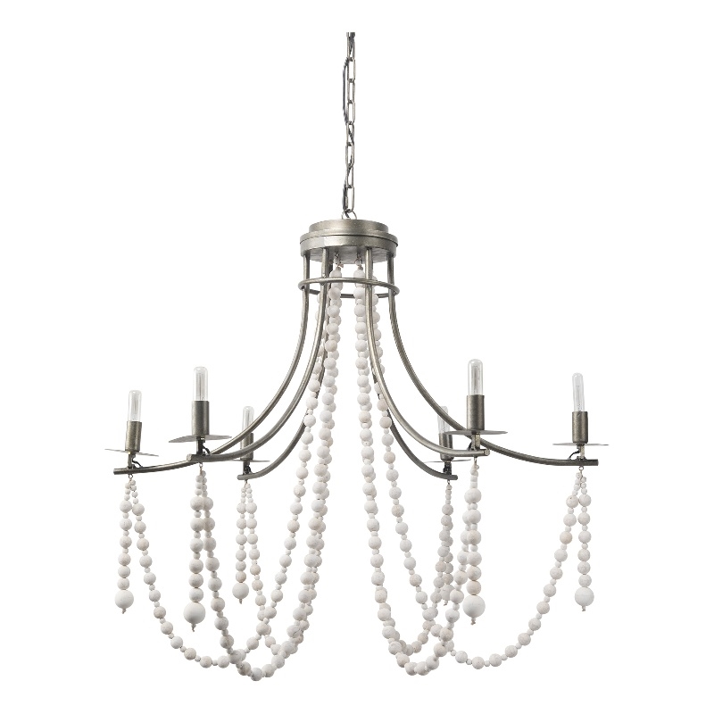 Selma White Wood Bead and Metal Chandelier