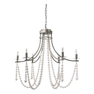 Selma White Wood Bead and Metal Chandelier