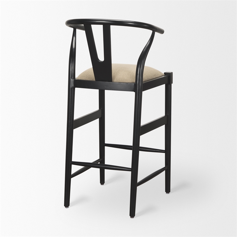 Trixie Black Wood Frame w/ Dark Taupe Fabric Seat Bar Stool