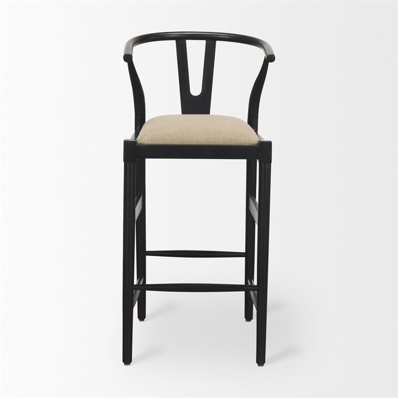 Trixie Black Wood Frame w/ Dark Taupe Fabric Seat Bar Stool