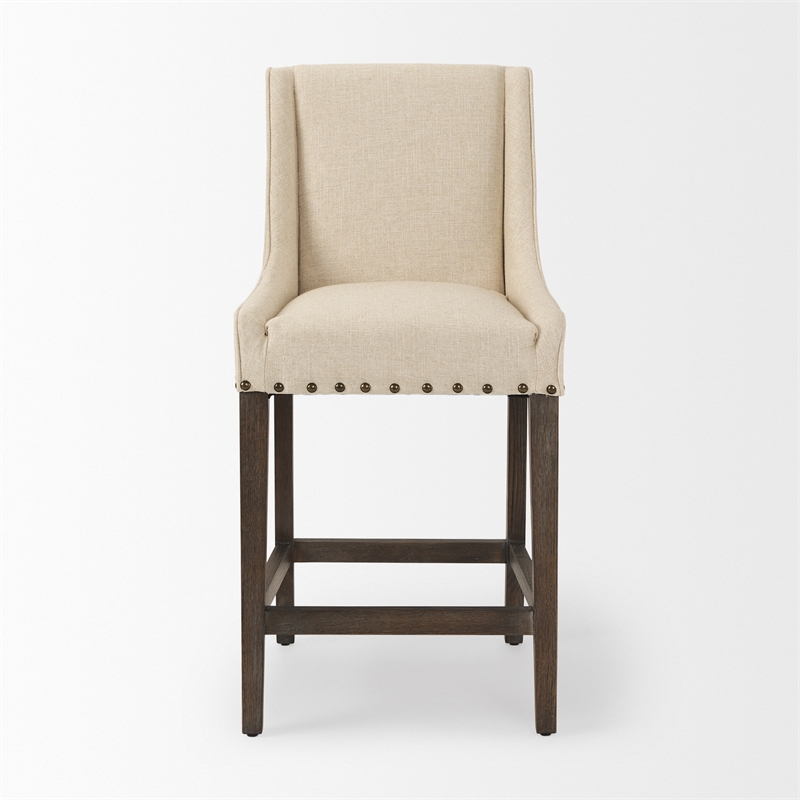 Kensington Cream Fabric Seat Brown Wood Frame Counter Stool