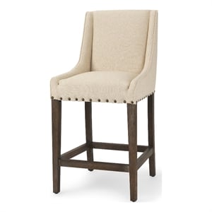 Kensington Cream Fabric Seat Brown Wood Frame Counter Stool