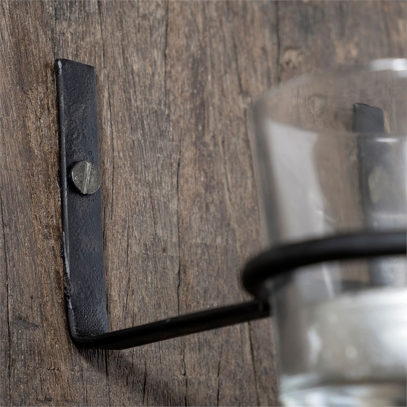 Burlington Brown Reclaimed Wood Metal Ring Wall Candle Holder