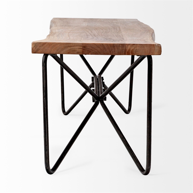 Papillion III Natural Solid Wood and Iron Dining Bench