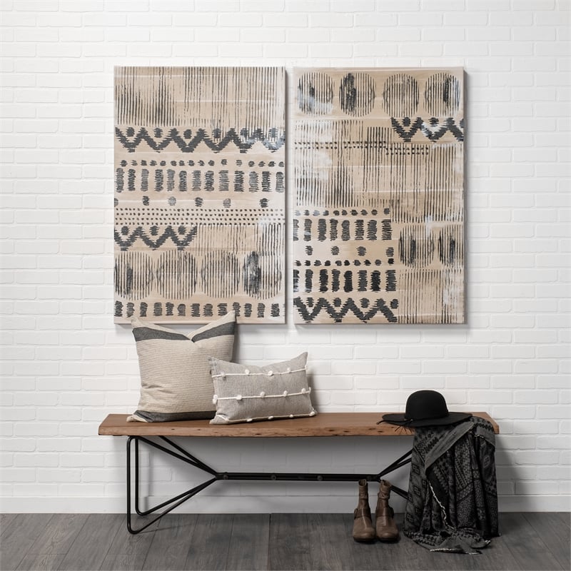 Papillion III Natural Solid Wood and Iron Dining Bench