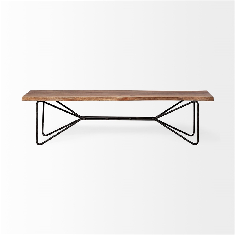Papillion III Natural Solid Wood and Iron Dining Bench