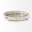 Decatur I White Wooden Bead Mirrored Bottom Round Tray