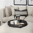Decatur II Black Wooden Bead Mirrored Bottom Round Tray