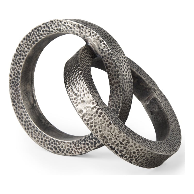Rafiki Two Blackened Silver Hammered Finish Metal Conjoined Circles