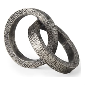 Rafiki Two Blackened Silver Hammered Finish Metal Conjoined Circles