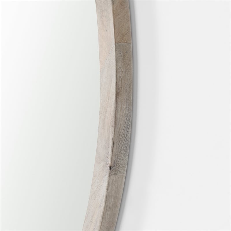 Gambit Round White Wash Wood Frame Wall Mirror