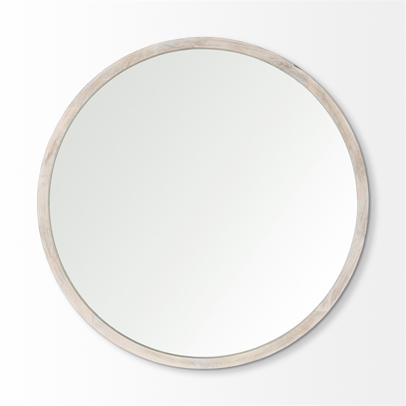 Gambit Round White Wash Wood Frame Wall Mirror