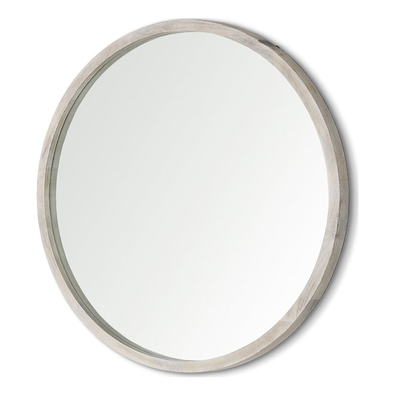 Gambit Round White Wash Wood Frame Wall Mirror