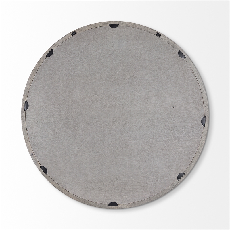 Gambit Round Gray Wash Wood Frame Wall Mirror