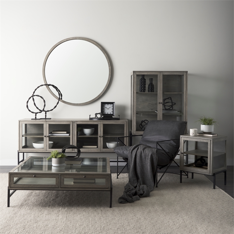 Gambit Round Gray Wash Wood Frame Wall Mirror