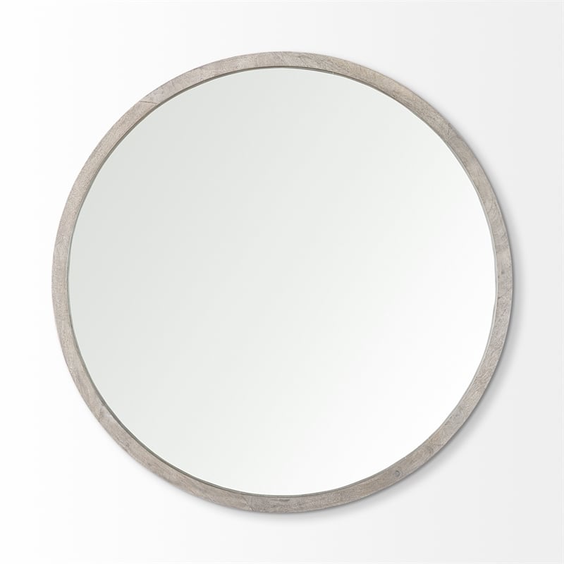 Gambit Round Gray Wash Wood Frame Wall Mirror