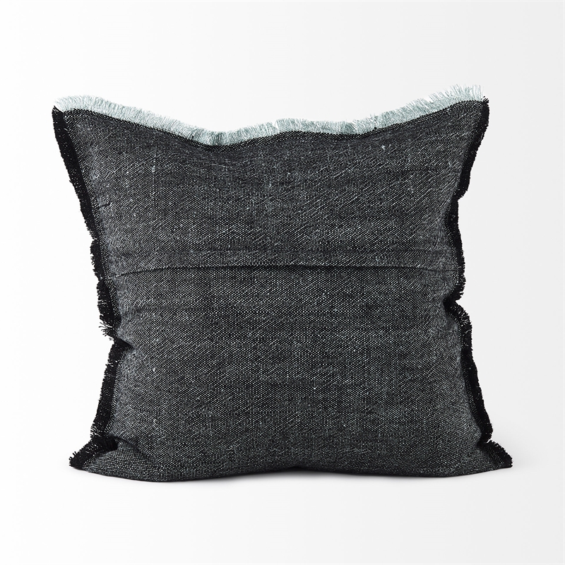 Malia Black and Teal Fabric Fringed Pillow Cover