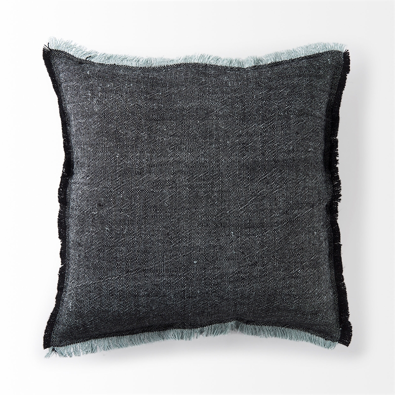 Malia Black and Teal Fabric Fringed Pillow Cover