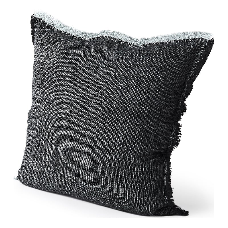 Malia Black and Teal Fabric Fringed Pillow Cover