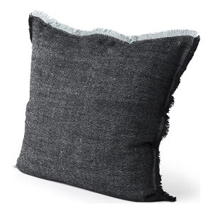 Malia Black and Teal Fabric Fringed Pillow Cover