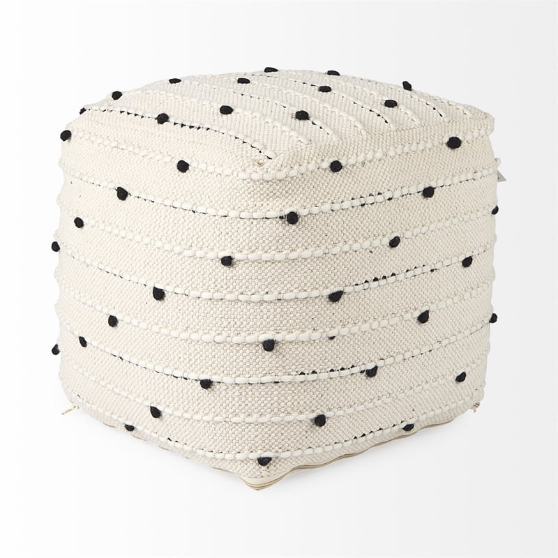 Amaira Cream/Black/White patterned Wool and Cotton Pouf