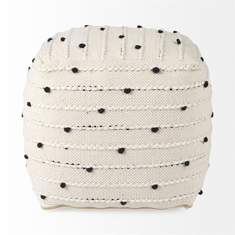 Amaira Cream/Black/White patterned Wool and Cotton Pouf