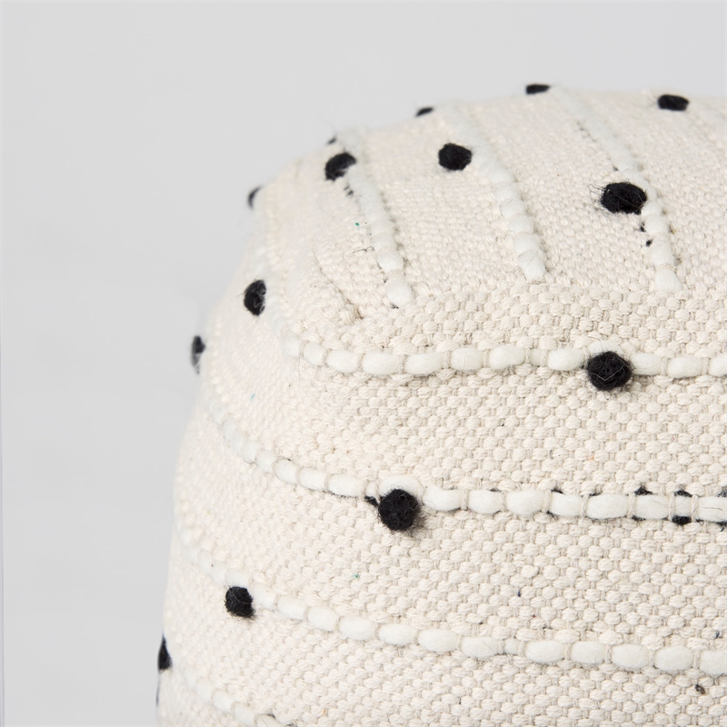 Amaira Cream/Black/White patterned Wool and Cotton Pouf